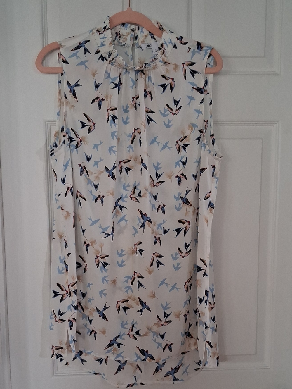 DR2 Cream Bird-Print Women's Shirt